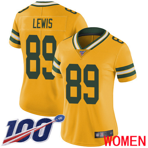 Green Bay Packers Limited Gold Women #89 Lewis Marcedes Jersey Nike NFL 100th Season Rush Vapor Untouchable